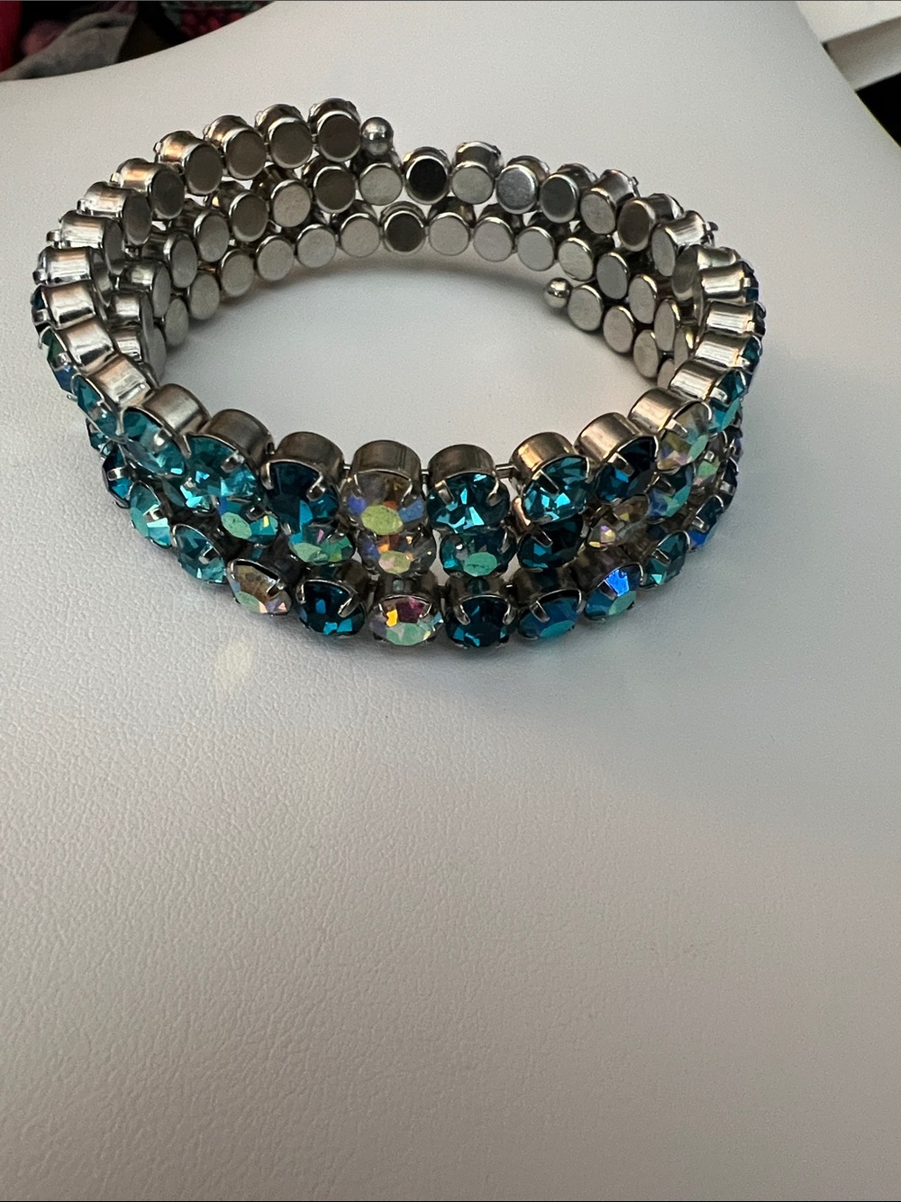 Paparazzi Silver-Tone Coil Bracelet with Teal Crystal Accents